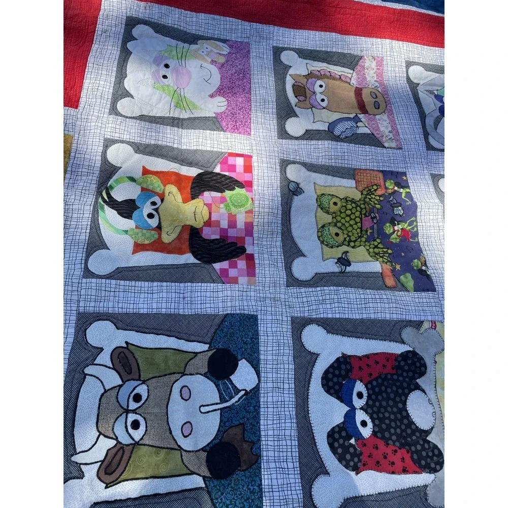 Vintage Handmade Farm Animal Quilt Lap/Throw Picnic Blanket 58